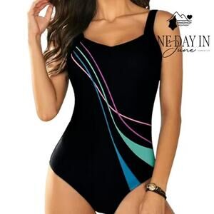 Aleumdr Adjustable Wide Strap Training One Piece Swimsuit Size L